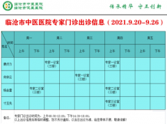 臨滄市中醫(yī)醫(yī)院9月20日—9月26日門(mén)診信息表